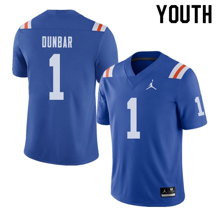 Youth NCAA Florida Gators Quinton Dunbar #1 Stitched Authentic Alternate Jordan Brand Royal Throwback College Football Jersey XAW7065ES